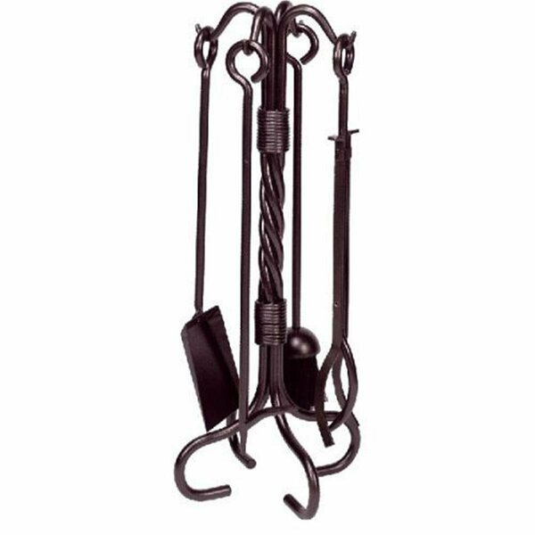 Dagan Wrought Iron Fireplace Tool Set with Twist Stand, Bronze - 5 Piece AHF301